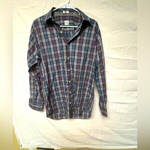 Peter Millar Mens Button Front Shirt  Plaid Long Sleeve Pocket Medium
